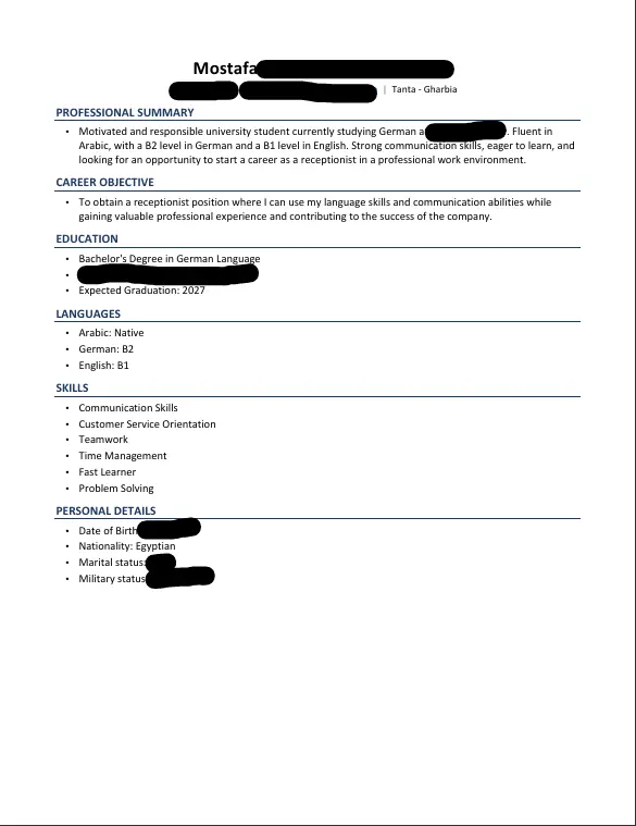 سأصمم CV احترافي متوافق مع أنظمة ATS لزيادة فرص قبولك في الوظائف