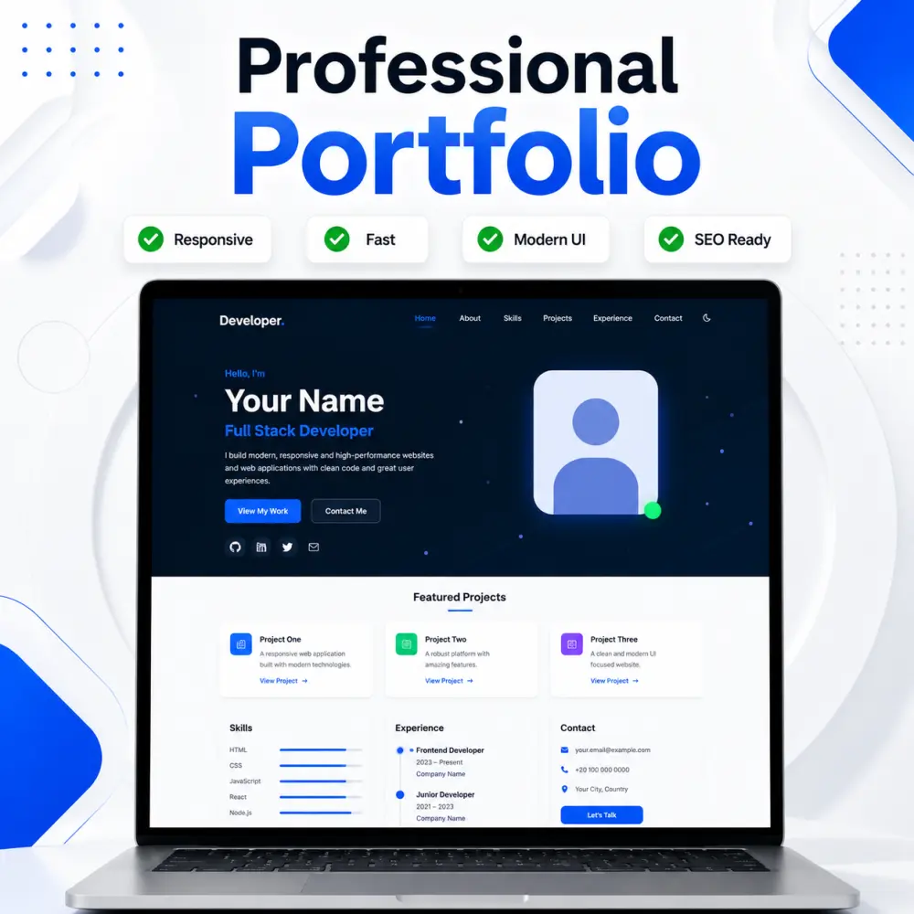 سأصمم Portfolio احترافي يعرض أعمالك ومهاراتك بطريقة مميزة