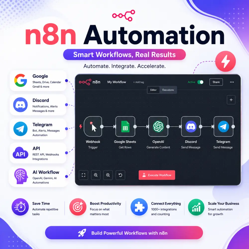 سأقوم بأتمتة أعمالك باستخدام n8n وربط التطبيقات وواجهات API