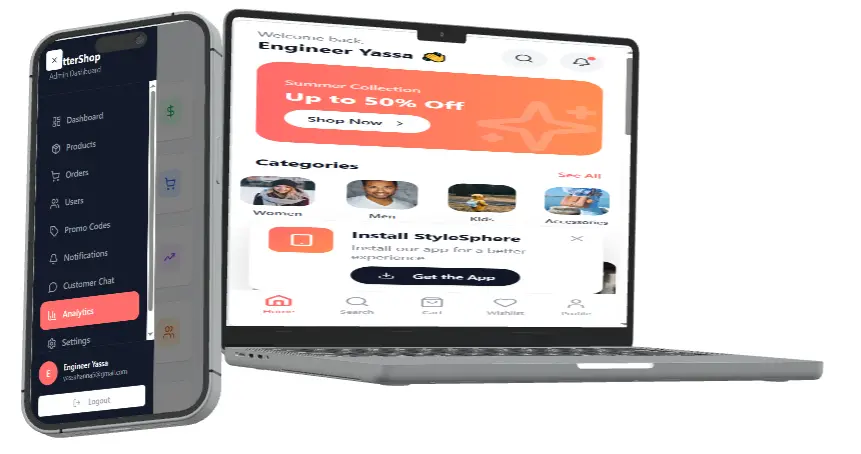 تطبيق StyleSphere – منصة تجارة إلكترونية متكاملة للموضة مع لوحة تحكم ودعم مباشر