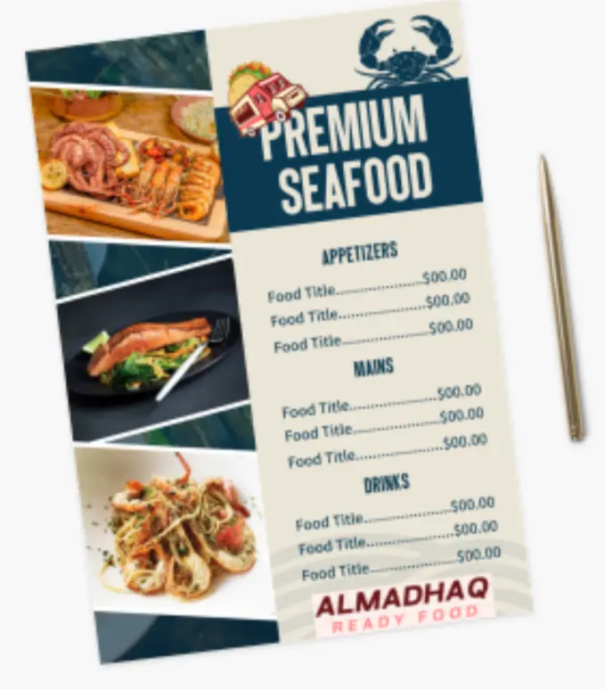 تصميم منيو مطاعم احترافي + حزمة إعلانات سوشيال ميديا متكاملة