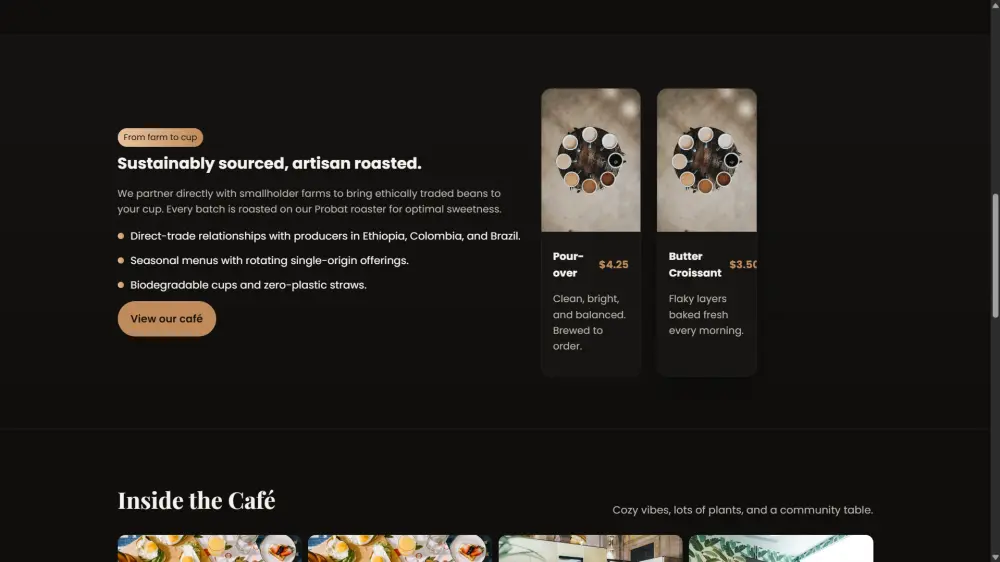 تصميم واجهة احترافية لموقع مقهى أو مطعم