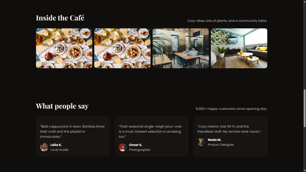 تصميم واجهة احترافية لموقع مقهى أو مطعم