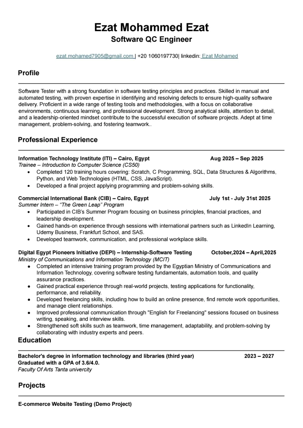 سيرة ذاتية احترافية متوافقة مع ال ATS بصيغة Wordو PDF