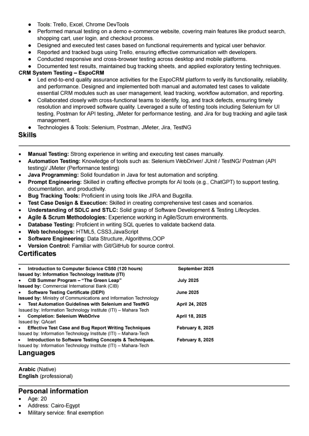 سيرة ذاتية احترافية متوافقة مع ال ATS بصيغة Wordو PDF