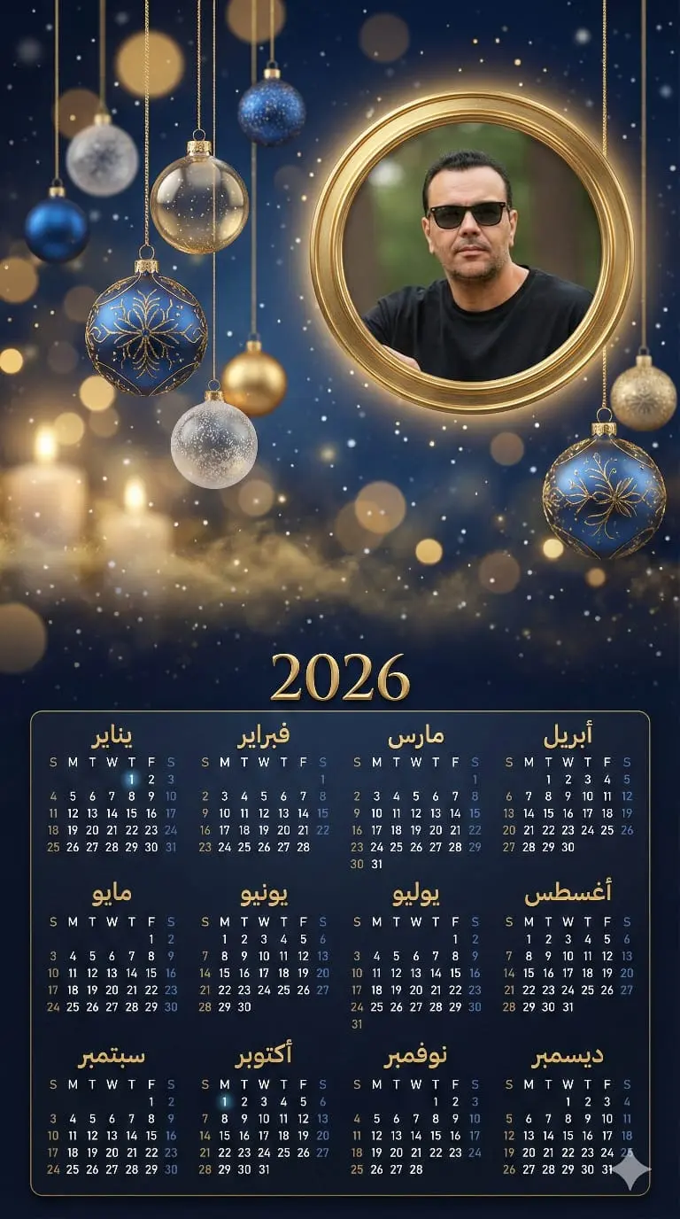 تصميم تقويم 2026 سحري بصورتك أو لوجو مشروعك جاهز للطباعة بدقة عالية