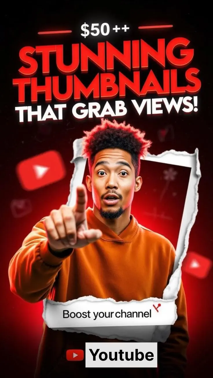 "لا تدع فيديوهاتك تضيع! سأصمم لك صورة مصغرة (Thumbnail) احترافية لليوتيوب تزيد نسب النقر (CTR)"
