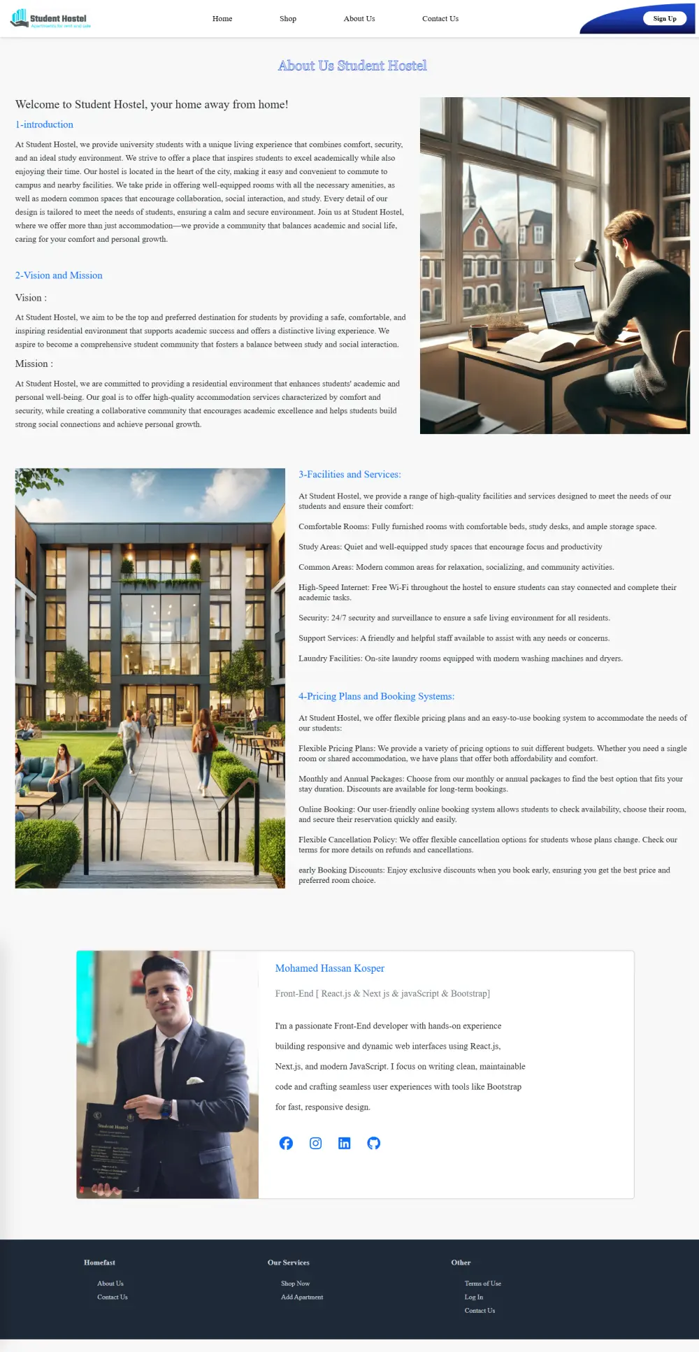 تصميم موقع سكن للطلاب الجامعيين  Student Hostel Website