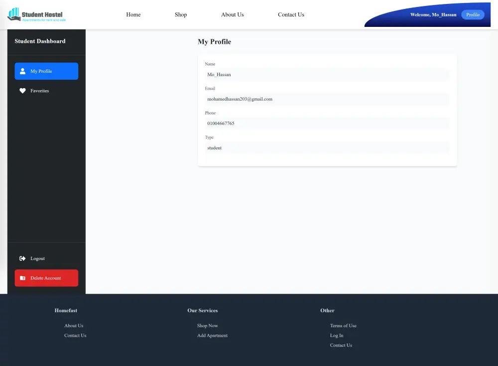 تصميم موقع سكن للطلاب الجامعيين  Student Hostel Website