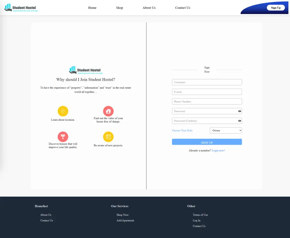 تصميم موقع سكن للطلاب الجامعيين  Student Hostel Website