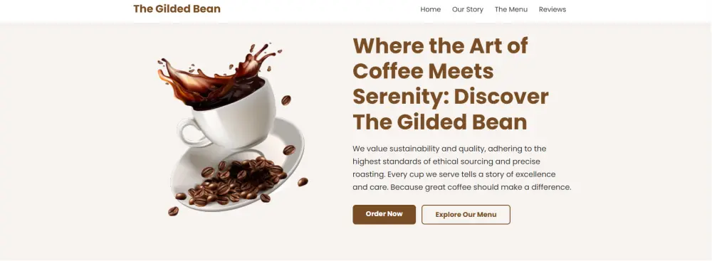 تصميم صفحة هبوط عصرية لكافيه "The Gilded Bean"