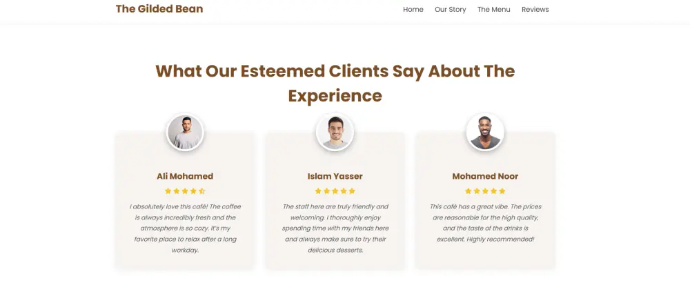 تصميم صفحة هبوط عصرية لكافيه "The Gilded Bean"