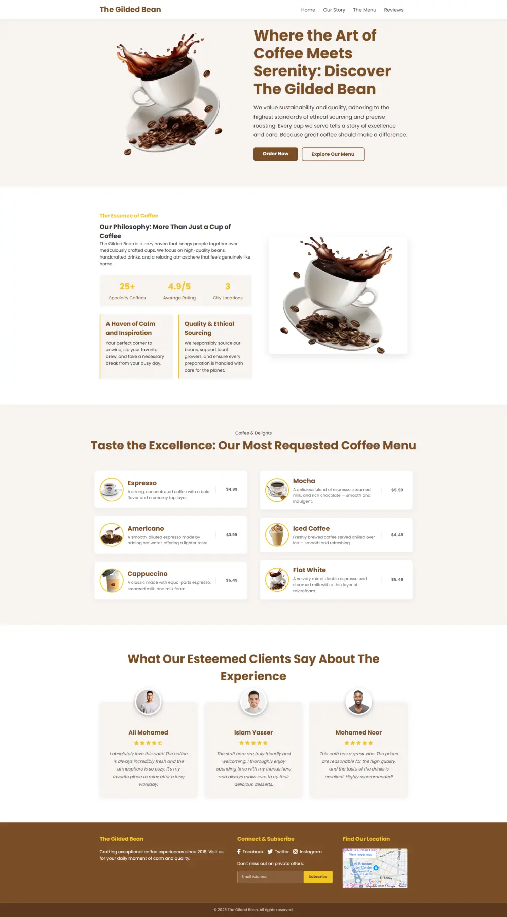 تصميم صفحة هبوط عصرية لكافيه "The Gilded Bean"