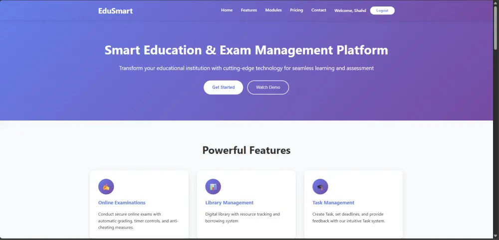 تصميم وتنفيذ منصة تعليمية ذكية وإدارة امتحانات باستخدام HTML وCSS وJavaScript