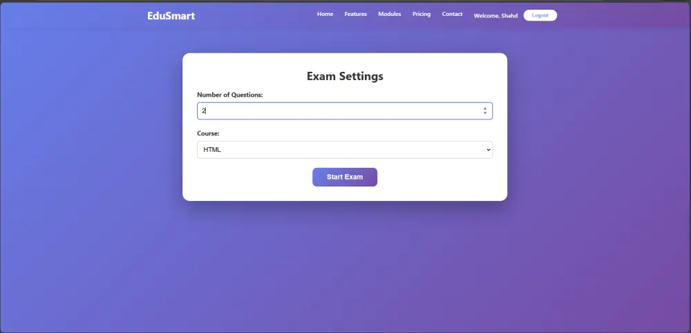 تصميم وتنفيذ منصة تعليمية ذكية وإدارة امتحانات باستخدام HTML وCSS وJavaScript