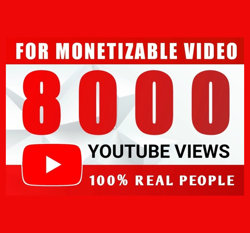 8000 YouTube Views from real people. Monetizable. Guarantee