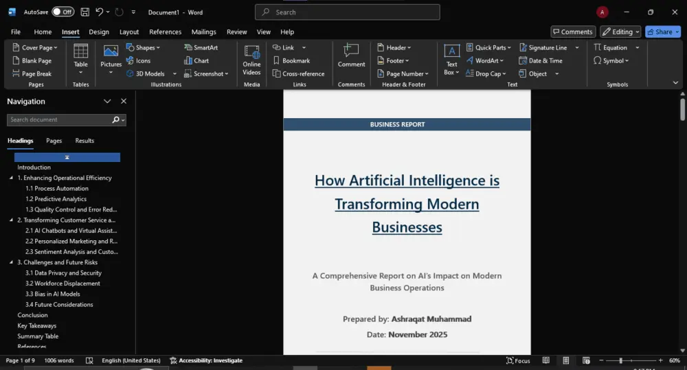 تنسيق تقارير وملفات احترافية على Word /PDF