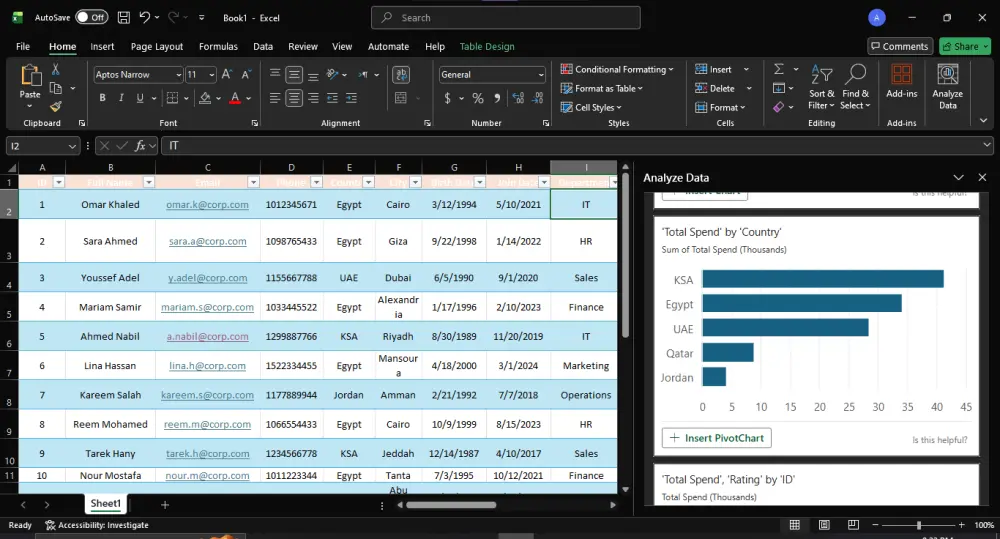 ادخال بيانات في شيت Excel