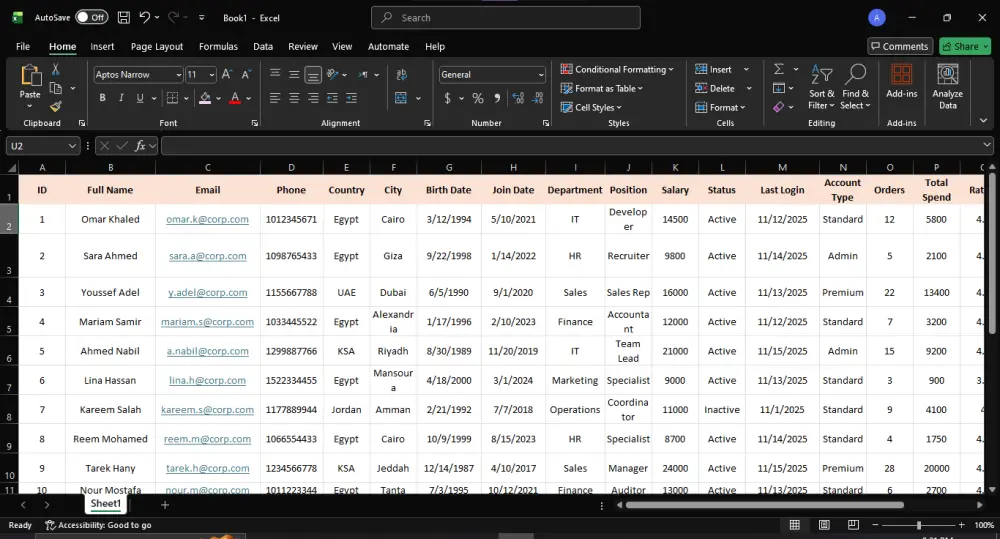 ادخال بيانات في شيت Excel