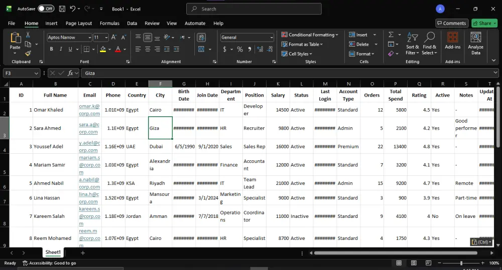ادخال بيانات في شيت Excel