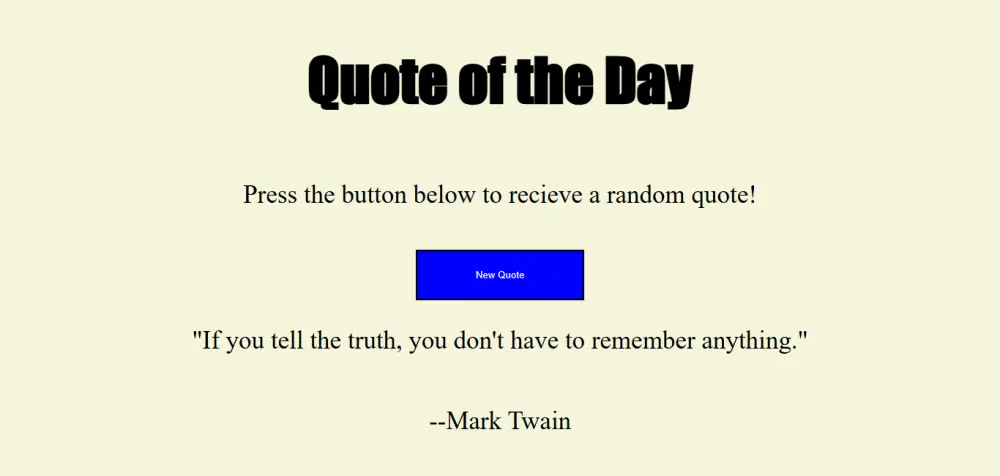 سأقدم صفحة ويب واحدة بسيطة تحتوي على مولّد اقتباسات عشوائية، تم تصميمها باستخدام HTML وCSS وJavaScript. تقوم الصفحة بعرض اقتباس جديد مع اسم المؤلف عند الضغط على الزر، مع واجهة نظيفة وسهلة الاستخدام.