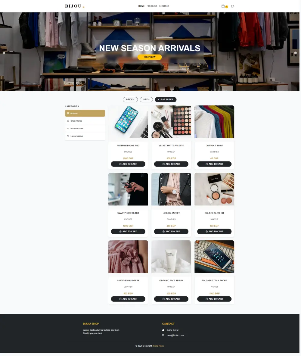تصميم وإنشاء متجر إلكتروني عصري ومتكامل (BIJOU)