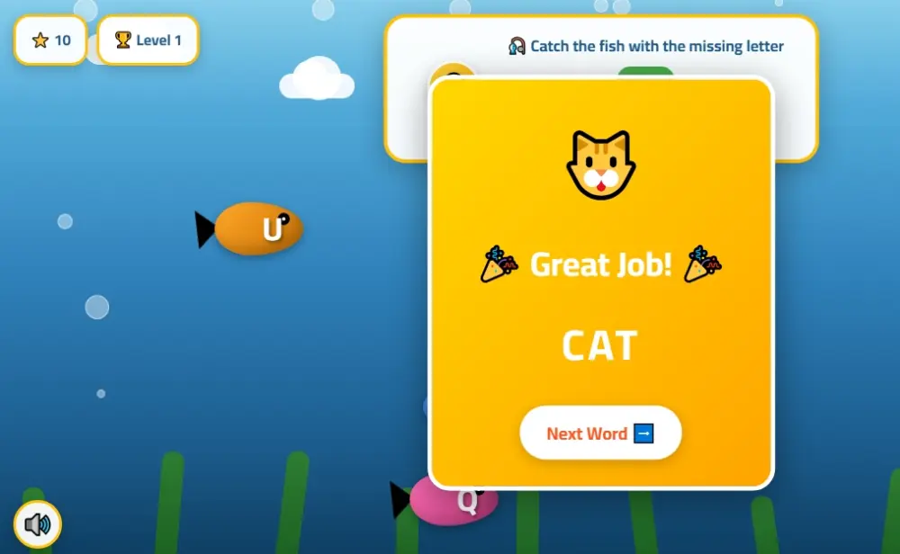 🎣 لعبة صيد الحروف التفاعلية (Fishing Letters)  خدمة تحويل دروس اللغة الإنجليزية لعبة