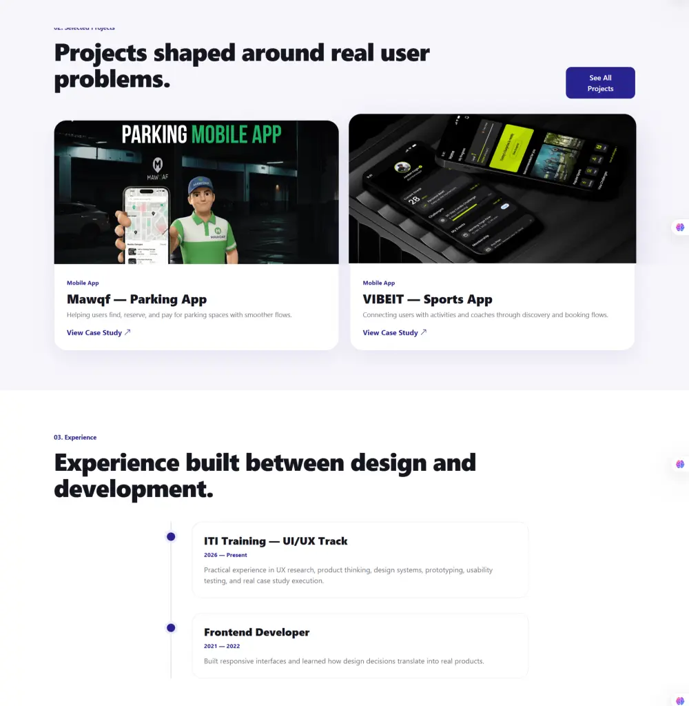 تصميم Portfolio احترافي UI/UX وتحويله إلى موقع HTML جاهز للنشر