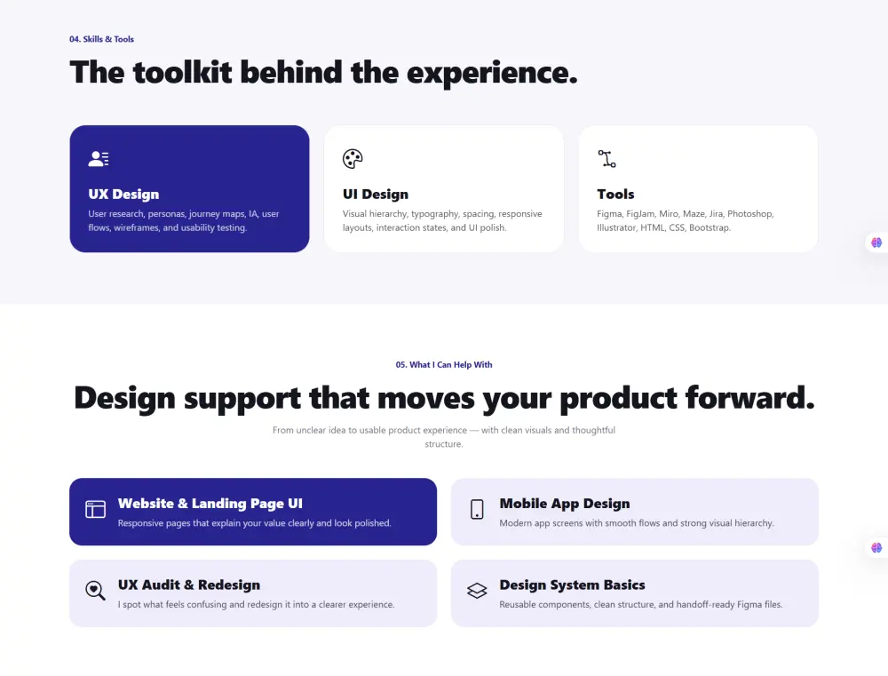 تصميم Portfolio احترافي UI/UX وتحويله إلى موقع HTML جاهز للنشر