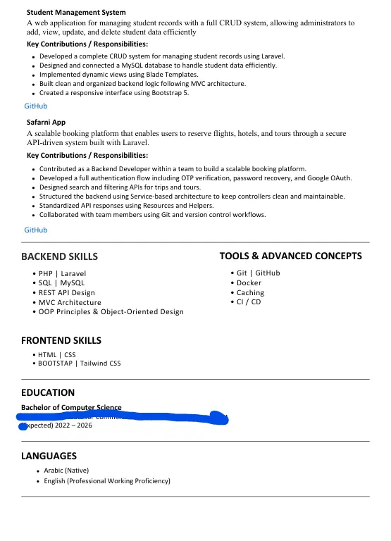 ⚡ تصميم CV احترافي متوافق مع ATS + تحسين محتوى السيرة الذاتية