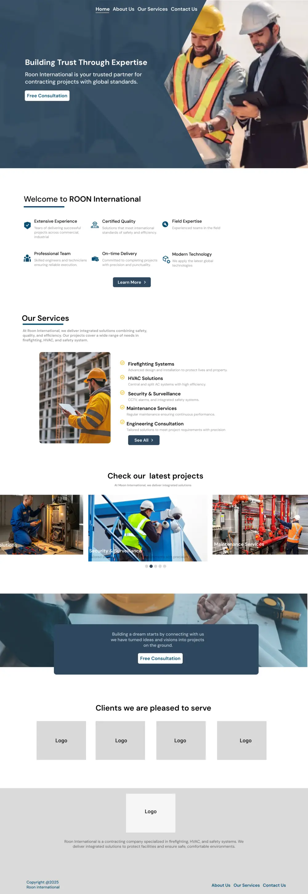 سأقدم تصميم موقع متجاوب وسلس مع تجربة مستخدم سهلة، هوية واضحة، وصفحات منظمة لعرض محتوى الشركة بشكل احترافي وجذاب.