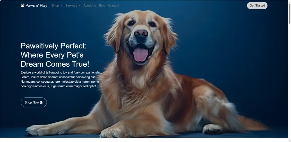 صفحة هبوط احترافية (Landing Page) لمتجر خدمات حيوانات أليفة بـ HTML/CSS/Bootstrap/JS