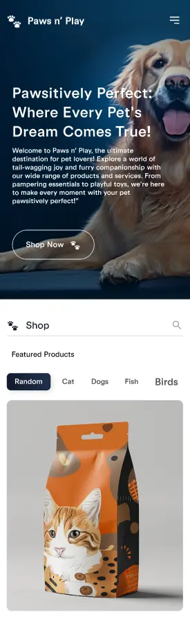 صفحة هبوط احترافية (Landing Page) لمتجر خدمات حيوانات أليفة بـ HTML/CSS/Bootstrap/JS