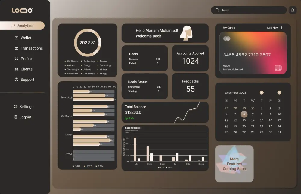 تصميم لوحة تحكم Dashboard