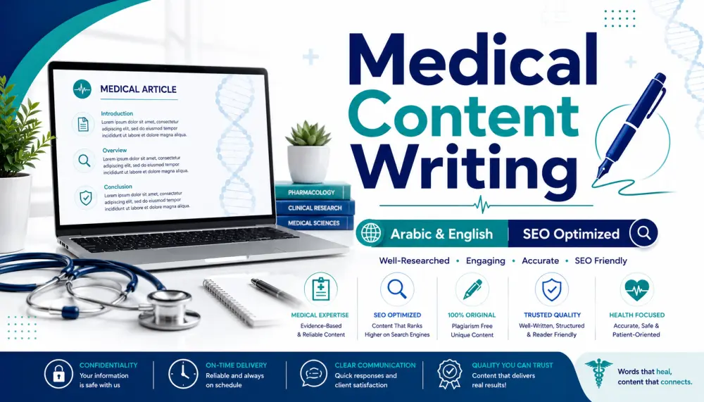 كتابة محتوى طبي باللغتين العربية والإنجليزية متوافقة مع SEO