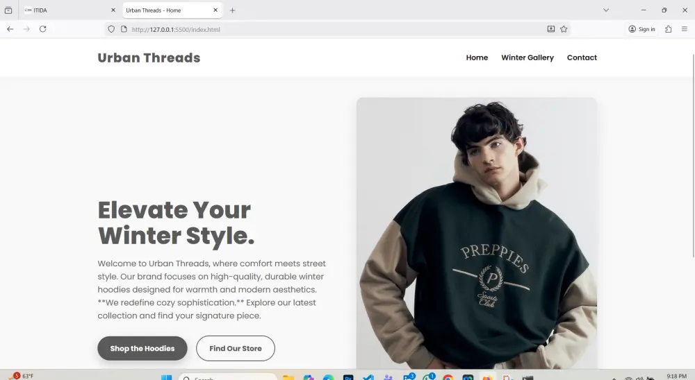 سأقوم بإنشاء 3 واجهات متكاملة وجذابة لبراند ملابس (هوم، معرض، اتصال) باستخدام HTML5/CSS3. التصميم عصري، متجاوب، وجاهز لعرض منتجاتك الشتوية بأسعارها، مما يمنحك أساسًا احترافيًا لموقعك.