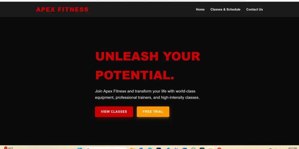 تصميم موقع رياضي متكامل وجذاب لمركز لياقة بدنية/جيم (3 صفحات تفاعلية HTML/CSS/JS)