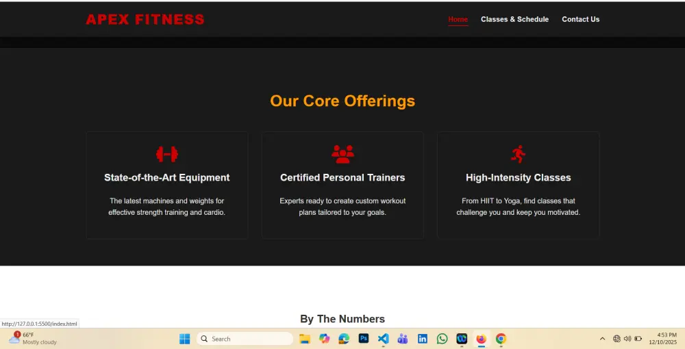تصميم موقع رياضي متكامل وجذاب لمركز لياقة بدنية/جيم (3 صفحات تفاعلية HTML/CSS/JS)