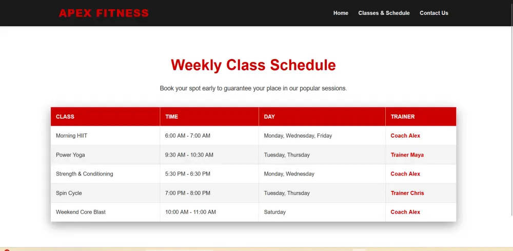 تصميم موقع رياضي متكامل وجذاب لمركز لياقة بدنية/جيم (3 صفحات تفاعلية HTML/CSS/JS)