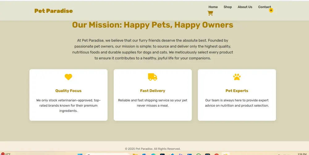 تصميم صفحة ويب احترافية لعرض منتجات الحيوانات باستخدام HTML وCSS وBootstrap