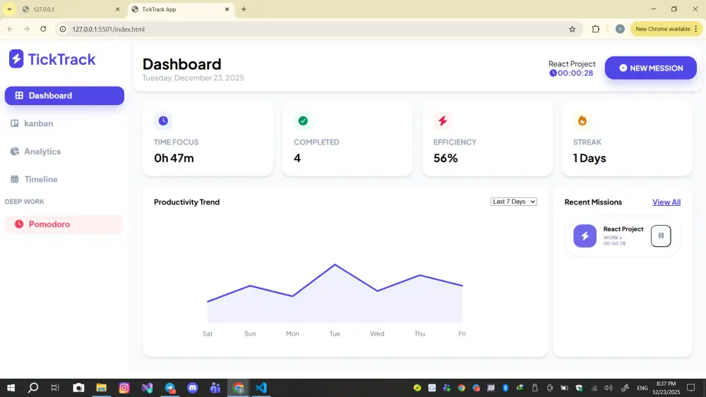 تصميم وتنفيذ Dashboard احترافية لإدارة المهام والبيانات