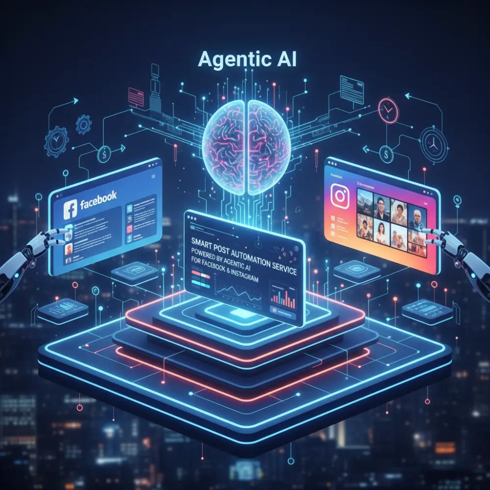 خدمة أتمتة البوستات الذكية باستخدام Agentic AI لفيسبوك وإنستاجرام