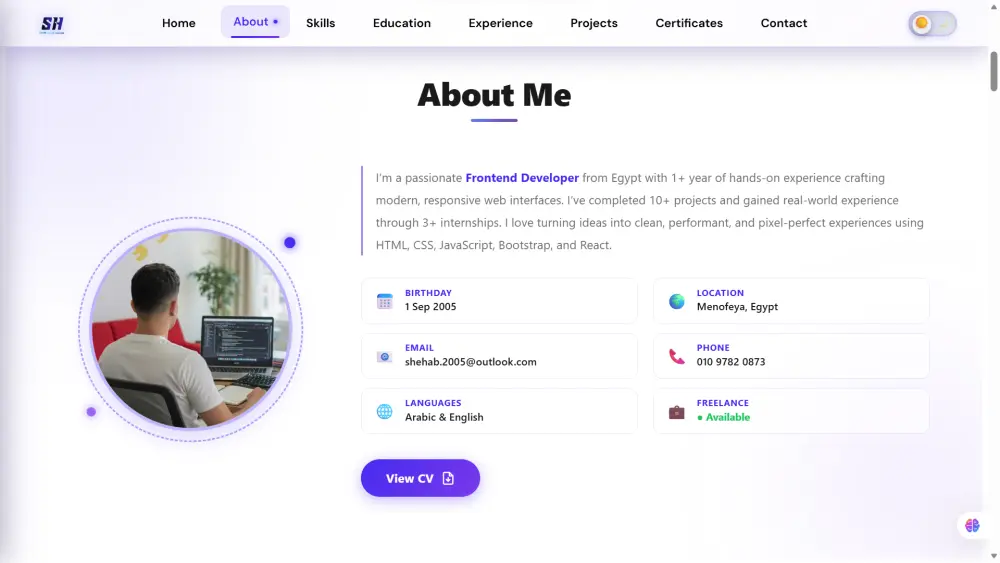موقع بورتفوليو شخصي لعرض المهارات والمشاريع بطريقة احترافية