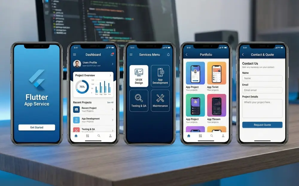 تطوير تطبيق موبايل باستخدام Flutter لخمس صفحات يعمل على Android وiOS