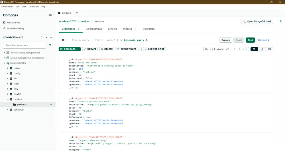 سأقوم بإنشاء نظام CRUD كامل لإدارة المنتجات باستخدام Node.js وMongoDB