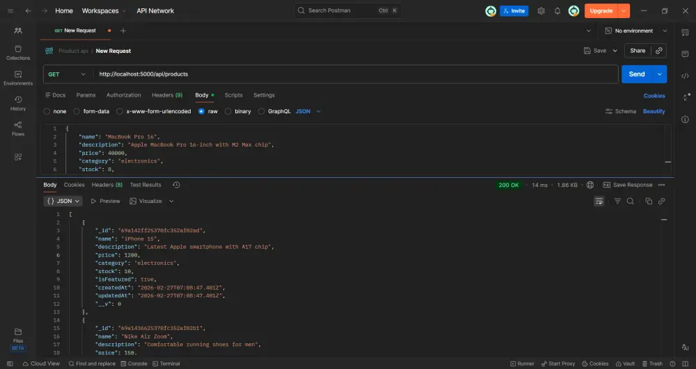 سأقوم بإنشاء نظام CRUD كامل لإدارة المنتجات باستخدام Node.js وMongoDB
