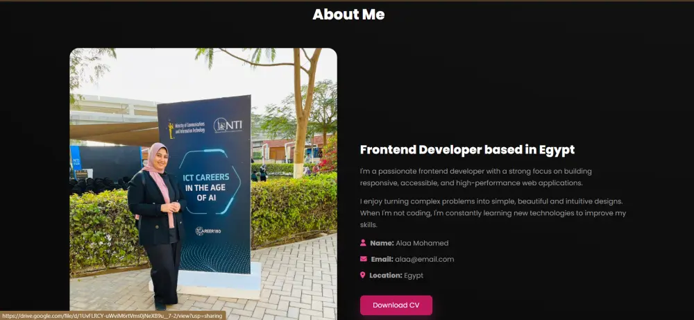 سأقوم بإنشاء موقع Portfolio مكون من صفحة واحدة متجاوبة باستخدام React