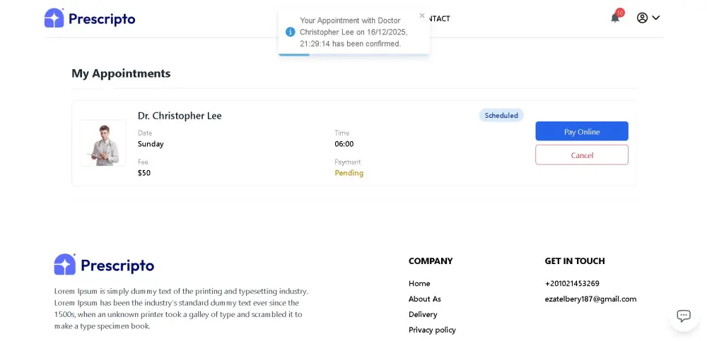 سوف أقوم بتطوير موقع إلكتروني متكامل لحجز مواعيد الأطباء، يشمل تصميم واجهة استخدام سهلة وواضحة، مع نظام منظم لإدارة الحجوزات والمواعيد.