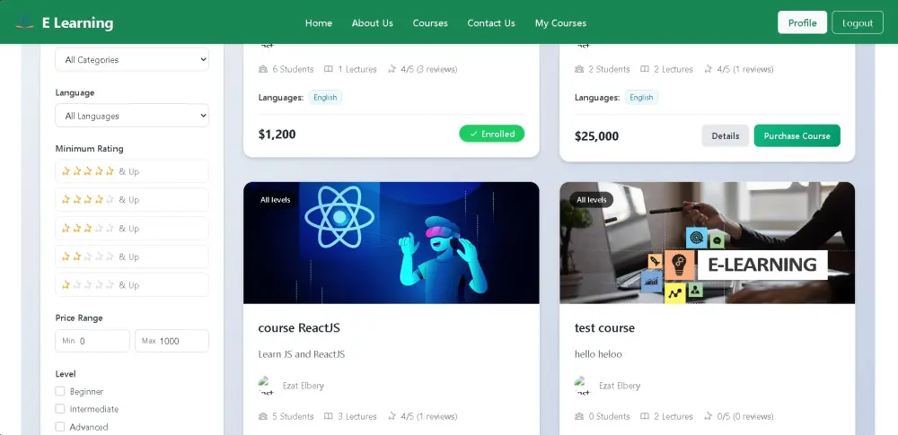 تصميم وتطوير منصة تعليمية إلكترونية لعرض ومتابعة الكورسات وإدارة المحتوى الأساسي للطلاب والمدرسين.