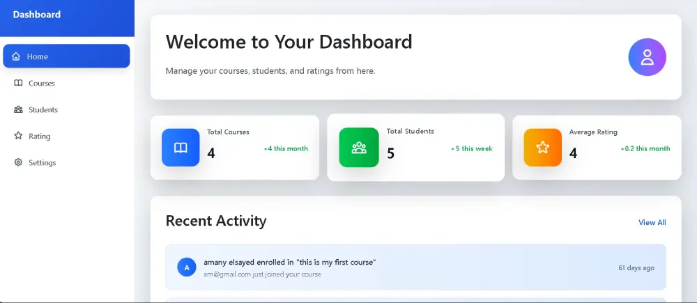 تصميم وتطوير منصة تعليمية إلكترونية لعرض ومتابعة الكورسات وإدارة المحتوى الأساسي للطلاب والمدرسين.